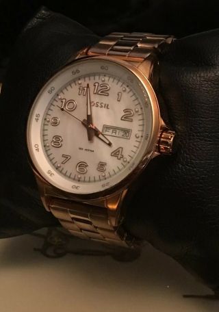 Fossil Maddox Am - 4334 Rose Gold Stainless/mop Bracelet Date Watch Battery