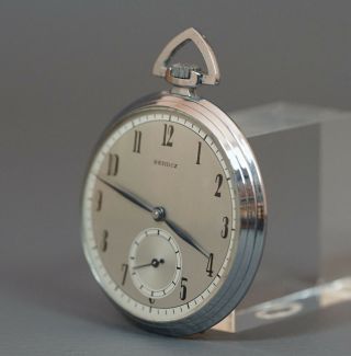 WWII German Military Swiss SERDIX A.  Michel Pocket Watch Silver Dial Arabic NOS 2