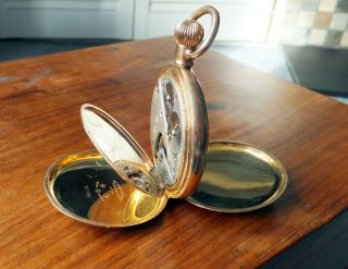 Vintage Gold Plated Full Hunter Pocket Watch - Dennison Moon Case -