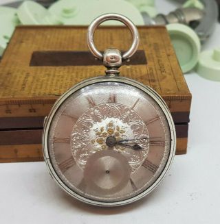 Large Antique Solid Silver Fusee Pocket Watch Spare Only Not Work