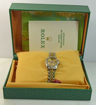 Ladies Rolex Datejust 2 - Tone Quickset Watch 69173 Diamond Bezel