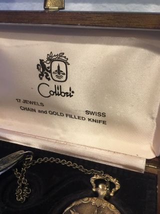 Vintage Colibri 17 Jewel Gold Filled Pocket Watch Knife Equestrian Horse 2