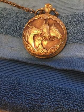 Vintage Colibri 17 Jewel Gold Filled Pocket Watch Knife Equestrian Horse 4