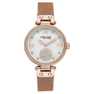 Anne Klein 12/2308svrg Women’s 34mm Mesh Rose Gold Tone Crystal Accent Watch