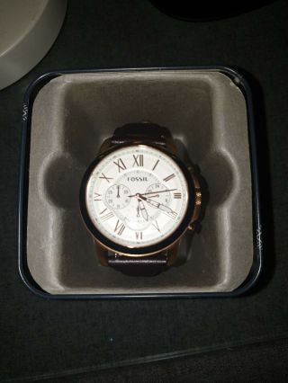 Mens Fossil Watch In Rose Glod With Brown Leather Strap In