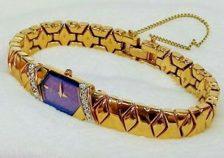 Vintage Ladies Lasalle Diamond Gold Tone Purple Face Watch 2e20 - 6989 Near