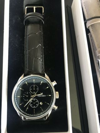 Authentic VINCERO Watches Chrono BLUE Leather Men ' s Luxury Watch 6