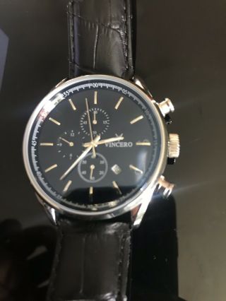 Authentic VINCERO Watches Chrono BLUE Leather Men ' s Luxury Watch 8