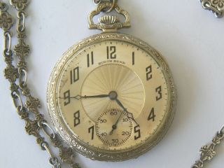 1927 South Bend 14k Gold Filled 19 Jewel 429 Pocket Watch & Chain