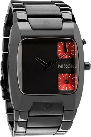 Mens Nixon The Banks Watch Gunmetal And Red Stainless Steel Rare Colorway