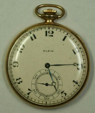 Lord Elgin 14k Gold Filled 19j Pocket Watch 12s Open Face 1917 Antique