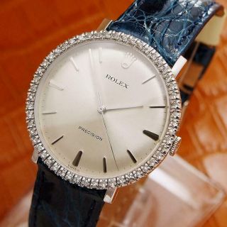 Rolex 9829 Precision 1973 Mens 37mm Diamond Swiss Stainless St Dress Watch S64