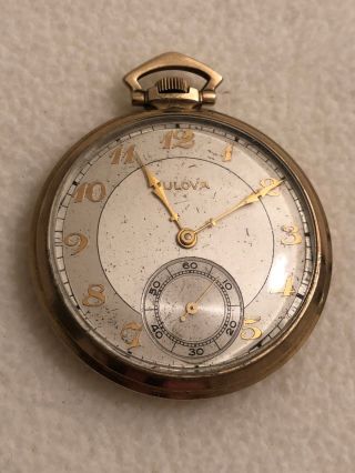 Bulova Pocket Watch Unadjusted 17 Jewels,  Swiss,  10k Rolled Gold Plate