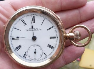 1896 Antique 10ct Gold Plate Waltham 7 Jewels Open Faced Pocket Watch.