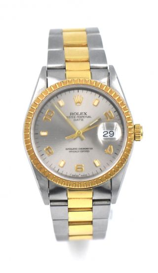 Vintage Gents Rolex Oyster Date 15223 Wristwatch 18k Yellow Gold Stainless C1995