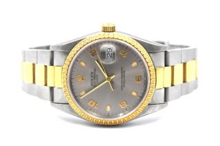 VINTAGE GENTS ROLEX OYSTER DATE 15223 WRISTWATCH 18K YELLOW GOLD STAINLESS c1995 4