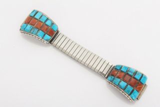 Sterling Silver 0.  925 Turquoise & Red Tigers Eye? Wristwatch Band Mexico?