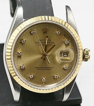 Rolex Datejust Ref 16013 18k/ss Quick Set Cal 3035 Automatic Sapphire Crystal