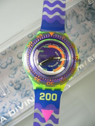 Vintage Swatch " Fever " Rare 1991 Scuba 2000,  Old Stock,  Box & Papers
