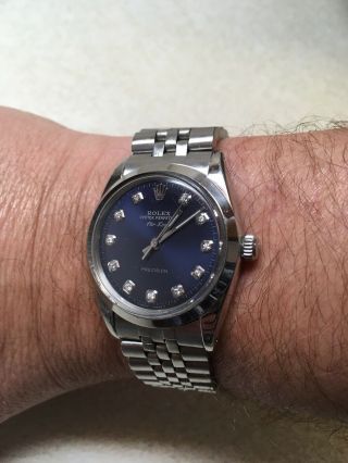 Mens Rolex Air King Stainless Steel,  Blue Diamond Dial Watch