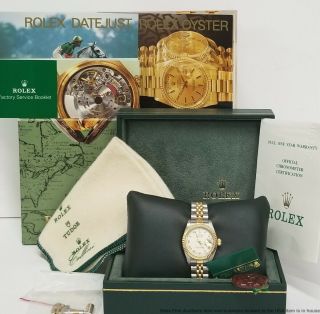 Minty Scarce Ladies Rolex Datejust Lvory Pyramide Roman Dial 18k Gold Ss Watch
