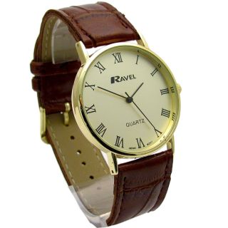 Ravel Mens Classic Quartz Watch Brown Strap Gold Face I - Xii R0129.  12.  1
