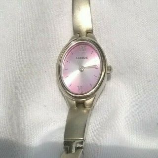 Lorus Quartz Pink Face Ladies Watch With Battery Silver Colour Strap