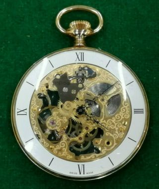 Lovely Very Rare Vintage Epos Swiss Made Mechanical Skelton Pocket Watch A309