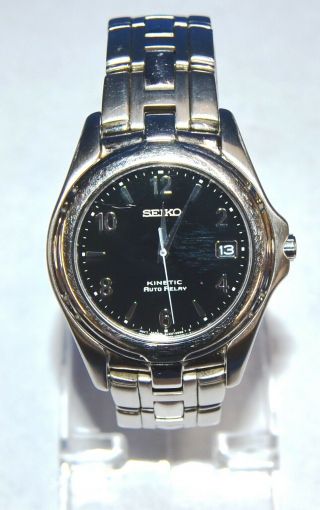 Seiko Stainless Steel Kinetic Auto Relay 5j22 - 0b69 Wrist Watch