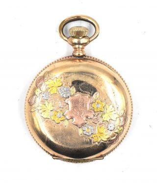 Ladies Elgin Fancy Engraved Hunting Case Pocket Watch Multi - Tone Gold Fill C1904