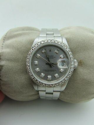 Rolex Ladies Oyster Perpetual Date 69160 Wristwatch 1ct Diamond Dial Bezel 26mm