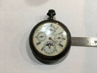 Antique Triple Date Moon Phase Pocket Watch 2 - 1/8 Inches Across Not Running.