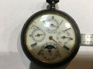 Antique Triple date moon phase pocket watch 2 - 1/8 inches across not running. 2