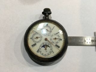 Antique Triple date moon phase pocket watch 2 - 1/8 inches across not running. 3