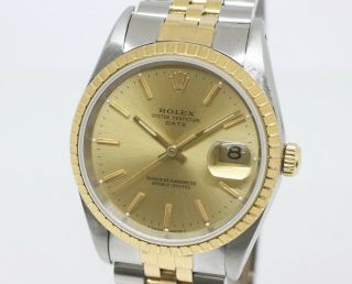 Auth Rolex Oyster Perpetual Date 15223 Champagne Gold Dial Automatic Men 