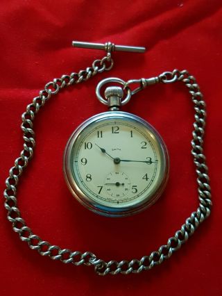 English Made Smiths 15J Pocket Watch & Chain,  Cal 600,  6E/50 GSTM Miltary DNA. 2