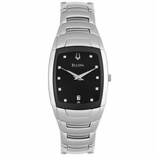 Bulova 96g46 Mens Dress Black Dial Silver Tone Stainless Steel Date Quartz Watch