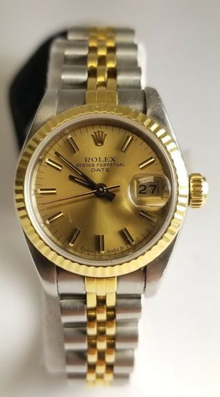 Rolex Ladies Date 69173 14k Two - Tone Champagne Dial