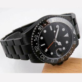 40mm Parnis Black Sterile Dial Pvd Gmt Date Sapphire Glass Automatic Mens Watch