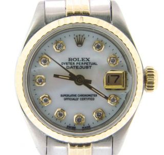 Rolex Datejust Lady 2tone 14k Gold & Steel Watch White Mother Pearl Diamond 6917