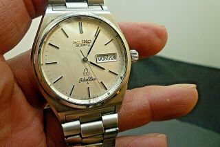 Mens 36mm Seiko Silverwave Quartz 4j 8229 - 8000 Ss 7 1/2 " Wrist Watch Vint 1980
