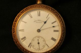 Antique American Waltham Watch Fancy Gold Cwc Co Case Pocket Watch Pat Dec 7 86