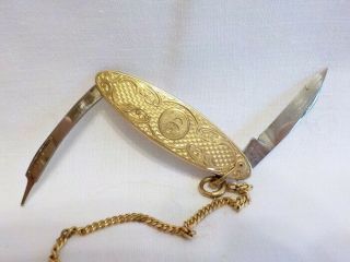 Vintage Gold Elgin Am Mfg Pocket Knife Watch Fob Parts Marked 10k 2 Blade