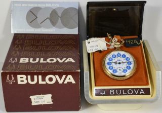 Nos 1970s Bulova 12289 17 Jewel Swiss Pocket Watch W/ Box & Papers