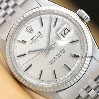 Rolex Mens Datejust Oyster Perpetual Silver Dial Watch,  18k White Gold Bezel