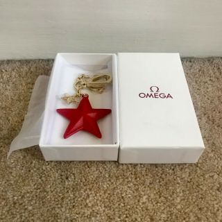 Authentic Omega Constellation Gold & Red Leather Charm Key Ring
