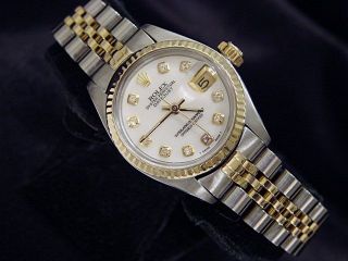 Rolex Datejust Ladies 2tone 14k Yellow Gold Steel Watch White Mop Diamond 6917
