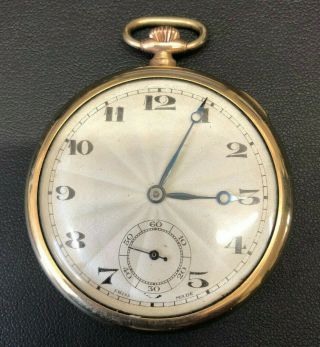 Sunray 15 Jewel Rolled Gold Open Face Swiss Vintage Pocket Watch