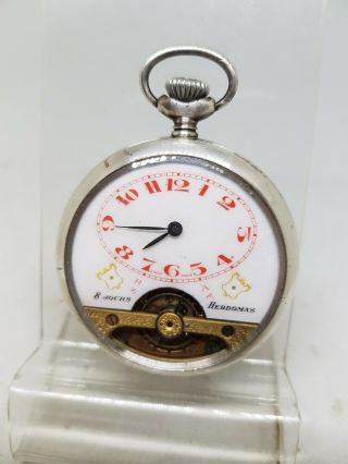 Antique Continental Silver Hebdomas 8days Pocket Watch C1900 Ref679
