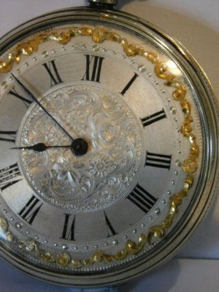 ANTIQUE SOLID SILVER POCKET WATCH SLIM KEY WINDING - Patterned dial - ? 3